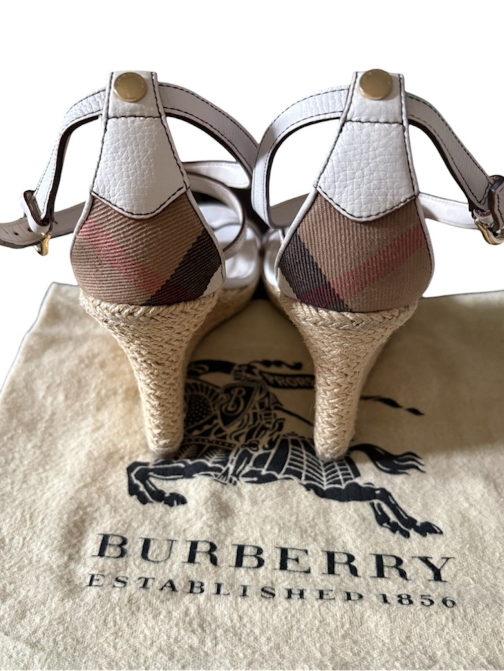Burberry White Leather T-Strap Ankle-Strap Espadrilles - Picture 2 of 3